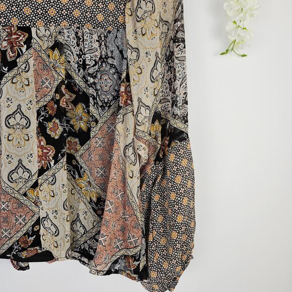 Maurices Medium Boho Patchwork Blouse Bubble Sleeves Lined Peasant Top Cottage - Picture 6 of 14